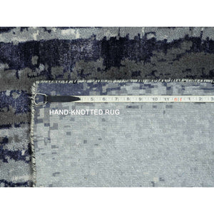 10'x10' Black With Touches Of Ivory, Abstract Design, Wool And Silk, Hand Knotted, Oriental, Square, Rug FWR382848