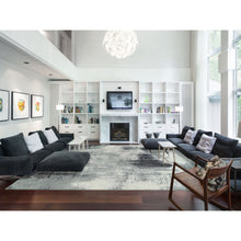 Load image into Gallery viewer, 12&#39;1&quot;x15&#39; Black with Touches of Ivory, Hand Knotted, Abstract Design, Wool and Silk, Oriental, Oversized, Rug FWR382854