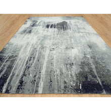 Load image into Gallery viewer, 12&#39;1&quot;x15&#39; Black with Touches of Ivory, Hand Knotted, Abstract Design, Wool and Silk, Oriental, Oversized, Rug FWR382854