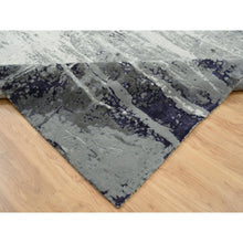 Load image into Gallery viewer, 12&#39;1&quot;x15&#39; Black with Touches of Ivory, Hand Knotted, Abstract Design, Wool and Silk, Oriental, Oversized, Rug FWR382854
