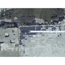 Load image into Gallery viewer, 12&#39;1&quot;x15&#39; Black with Touches of Ivory, Hand Knotted, Abstract Design, Wool and Silk, Oriental, Oversized, Rug FWR382854