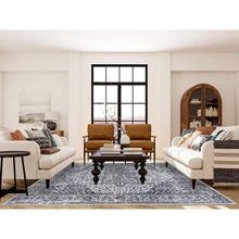 Load image into Gallery viewer, 8&#39;x10&#39; Charcoal Black, Wool and Plant Based Silk, Erased Serapi Heriz Design, Jacquard Hand Loomed, Oriental Rug FWR382860