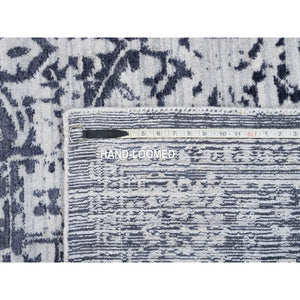 8'x10' Charcoal Black, Wool and Plant Based Silk, Erased Serapi Heriz Design, Jacquard Hand Loomed, Oriental Rug FWR382860