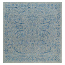 Load image into Gallery viewer, 12&#39;x12&#39; Gray, Fine Jacquard Hand Loomed, Sickle Leaf Design, Wool and Plant Based Silk, Oriental, Square Rug FWR382932