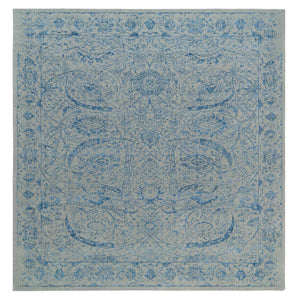 12'x12' Gray, Fine Jacquard Hand Loomed, Sickle Leaf Design, Wool and Plant Based Silk, Oriental, Square Rug FWR382932