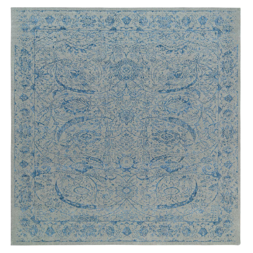 12'x12' Gray, Fine Jacquard Hand Loomed, Sickle Leaf Design, Wool and Plant Based Silk, Oriental, Square Rug FWR382932
