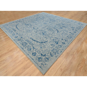12'x12' Gray, Fine Jacquard Hand Loomed, Sickle Leaf Design, Wool and Plant Based Silk, Oriental, Square Rug FWR382932