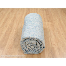 Load image into Gallery viewer, 12&#39;x12&#39; Gray, Fine Jacquard Hand Loomed, Sickle Leaf Design, Wool and Plant Based Silk, Oriental, Square Rug FWR382932