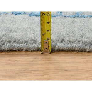 12'x12' Gray, Fine Jacquard Hand Loomed, Sickle Leaf Design, Wool and Plant Based Silk, Oriental, Square Rug FWR382932