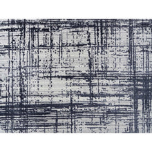 Load image into Gallery viewer, 9&#39;x11&#39;10&quot; Charcoal Black, Modern Erased Lines Design, Wool and Plant Based Silk, Hand Loomed, Oriental Rug FWR382956