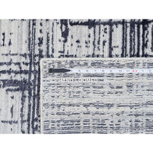 Load image into Gallery viewer, 9&#39;x11&#39;10&quot; Charcoal Black, Modern Erased Lines Design, Wool and Plant Based Silk, Hand Loomed, Oriental Rug FWR382956