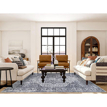 Load image into Gallery viewer, 8&#39;10&quot;x11&#39;10&quot; Charcoal Black, Erased Serapi Heriz Design, Jacquard Hand Loomed, Wool and Plant Based Silk, Oriental Rug FWR382962