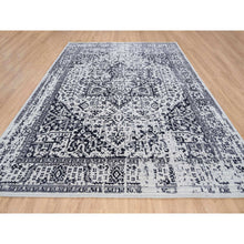 Load image into Gallery viewer, 8&#39;10&quot;x11&#39;10&quot; Charcoal Black, Erased Serapi Heriz Design, Jacquard Hand Loomed, Wool and Plant Based Silk, Oriental Rug FWR382962