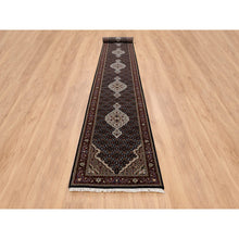 Load image into Gallery viewer, 2&#39;5&quot;x16&#39;10&quot; Rich Black Tabriz Mahi With Fish Medallion Design, 175 Kpsi, Hand Knotted, Wool Oriental Xl Runner Rug FWR383034