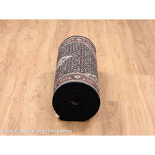 Load image into Gallery viewer, 2&#39;5&quot;x16&#39;10&quot; Rich Black Tabriz Mahi With Fish Medallion Design, 175 Kpsi, Hand Knotted, Wool Oriental Xl Runner Rug FWR383034