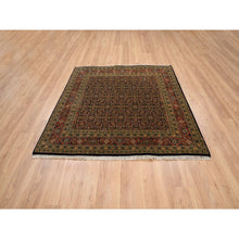 Load image into Gallery viewer, 5&#39;9&quot;x5&#39;9&quot;  Pitch Black, Herati With All Over Fish Design, Hand Knotted, Wool 175 Kpsi, Dense Weave, Oriental Square Rug FWR383058