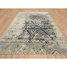 Load image into Gallery viewer, 9&#39;1&quot;x12&#39; Gray, Supple Collection Erased Ethnic Geometric Design, Pure Wool Thick And Plush Hand Knotted, Oriental Rug FWR383250