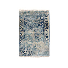 Load image into Gallery viewer, 2&#39;x3&#39;1&quot; Navy Blue, Broken Persian Heriz Erased Design, Hand Knotted, Wool and Silk, Mat Oriental Rug FWR383310