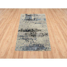 Load image into Gallery viewer, 2&#39;x3&#39; Gray, Modern Abstract Design, Wool And Silk Hand Knotted, Mat Oriental Rug FWR383316
