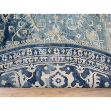 Load image into Gallery viewer, 11&#39;10&quot;x11&#39;10&quot; Navy Blue, Broken Persian Heriz Erased Design Wool And Silk, Hand Knotted, Round Oriental Rug FWR383358