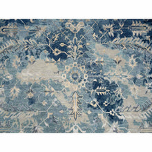 Load image into Gallery viewer, 11&#39;10&quot;x11&#39;10&quot; Navy Blue, Broken Persian Heriz Erased Design Wool And Silk, Hand Knotted, Round Oriental Rug FWR383358