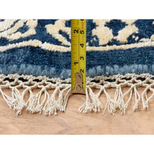 Load image into Gallery viewer, 11&#39;10&quot;x11&#39;10&quot; Navy Blue, Broken Persian Heriz Erased Design Wool And Silk, Hand Knotted, Round Oriental Rug FWR383358