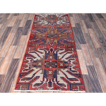 Load image into Gallery viewer, 2&#39;1&quot;x5&#39;4&quot; Crimson Red, Vintage Persian Heriz with Eagle Kazak Design, Shaved Down, Zero Pile, Sides and Ends Professionally Secured, Hand Knotted, Pure Wool, Short &amp; Narrow Runner, Oriental Rug FWR3828
