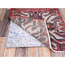Load image into Gallery viewer, 2&#39;1&quot;x5&#39;4&quot; Crimson Red, Vintage Persian Heriz with Eagle Kazak Design, Shaved Down, Zero Pile, Sides and Ends Professionally Secured, Hand Knotted, Pure Wool, Short &amp; Narrow Runner, Oriental Rug FWR3828