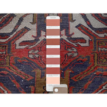 Load image into Gallery viewer, 2&#39;1&quot;x5&#39;4&quot; Crimson Red, Vintage Persian Heriz with Eagle Kazak Design, Shaved Down, Zero Pile, Sides and Ends Professionally Secured, Hand Knotted, Pure Wool, Short &amp; Narrow Runner, Oriental Rug FWR3828