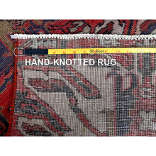 Load image into Gallery viewer, 2&#39;1&quot;x5&#39;4&quot; Crimson Red, Vintage Persian Heriz with Eagle Kazak Design, Shaved Down, Zero Pile, Sides and Ends Professionally Secured, Hand Knotted, Pure Wool, Short &amp; Narrow Runner, Oriental Rug FWR3828
