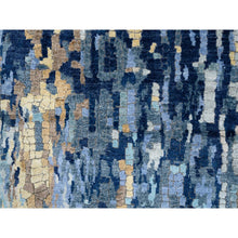 Load image into Gallery viewer, 2&#39;8&quot;x9&#39;9&quot; Denim Blue With Mix Of Gold, Hand Knotted, Mosaic Design Wool And Silk, Runner Persian Knot Oriental Rug FWR383460