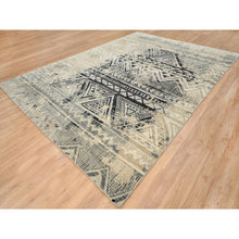 Load image into Gallery viewer, 9&#39;9&quot;x13&#39;10&quot; Gray, Supple Collection Erased Ethnic Geometric Design, Pure Wool Thick And Plush Hand Knotted, Oriental Rug FWR383526