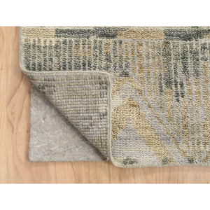9'9"x13'10" Gray, Supple Collection Erased Ethnic Geometric Design, Pure Wool Thick and Plush Hand Knotted, Oriental Rug FWR383526