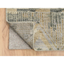Load image into Gallery viewer, 9&#39;9&quot;x13&#39;10&quot; Gray, Supple Collection Erased Ethnic Geometric Design, Pure Wool Thick And Plush Hand Knotted, Oriental Rug FWR383526