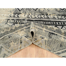 Load image into Gallery viewer, 9&#39;9&quot;x13&#39;10&quot; Gray, Supple Collection Erased Ethnic Geometric Design, Pure Wool Thick and Plush Hand Knotted, Oriental Rug FWR383526