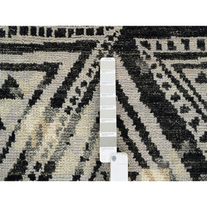 9'9"x13'10" Gray, Supple Collection Erased Ethnic Geometric Design, Pure Wool Thick and Plush Hand Knotted, Oriental Rug FWR383526