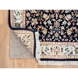 2'8"x10' Midnight Blue, 250 Kpsi Wool Hand Knotted, Nain All Over Flower Design, Runner Oriental Rug FWR383916