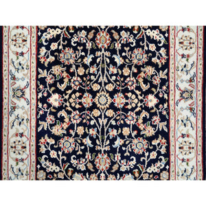 2'8"x10' Midnight Blue, 250 Kpsi Wool Hand Knotted, Nain All Over Flower Design, Runner Oriental Rug FWR383916