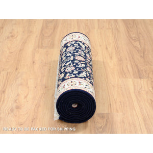 2'8"x10' Midnight Blue, 250 Kpsi Wool Hand Knotted, Nain All Over Flower Design, Runner Oriental Rug FWR383916