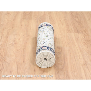 2'8"x8'3" Ivory, Nain All Over Flower Design 250 Kpsi Wool Hand Knotted, Runner Oriental Rug FWR383934