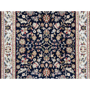 2'9"x14' Midnight Blue, Nain All Over Flower Design, 250 KPSI Wool Hand Knotted, Runner Oriental Rug FWR383994