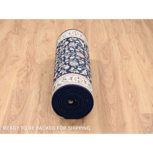 2'9"x14' Midnight Blue, Nain All Over Flower Design, 250 KPSI Wool Hand Knotted, Runner Oriental Rug FWR383994