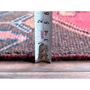 3'1'x9' Blush Red, Ovedyed Vintage Persian Lilahan with Distinct Abrash, Shaved Down, Zero Pile, Sides and Ends Professionally Secured, Hand Knotted, Pure Wool, Runner, Oriental Rug FWR3834