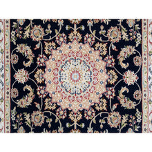 Load image into Gallery viewer, 4&#39;x12&#39; Midnight Blue, Wool Hand Knotted, Nain With Center Medallion Flower Design 250 Kpsi, Wide Runner Oriental Rug FWR384000