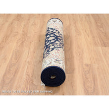 Load image into Gallery viewer, 4&#39;x12&#39; Midnight Blue, Wool Hand Knotted, Nain With Center Medallion Flower Design 250 Kpsi, Wide Runner Oriental Rug FWR384000