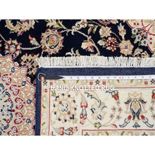 Load image into Gallery viewer, 4&#39;x12&#39; Midnight Blue, Wool Hand Knotted, Nain With Center Medallion Flower Design 250 Kpsi, Wide Runner Oriental Rug FWR384000