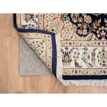 Load image into Gallery viewer, 4&#39;2&quot;x10&#39;4&quot; Midnight Blue, Hand Knotted Nain With Center Medallion Flower Design, 250 Kpsi Wool, Wide Runner Oriental Rug FWR384042