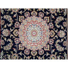 Load image into Gallery viewer, 4&#39;2&quot;x10&#39;4&quot; Midnight Blue, Hand Knotted Nain With Center Medallion Flower Design, 250 Kpsi Wool, Wide Runner Oriental Rug FWR384042