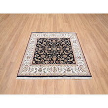 Load image into Gallery viewer, 5&#39;x5&#39; Midnight Blue, Hand Knotted Nain All Over Flower Design, 250 KPSI Wool, Square Oriental Rug FWR384258