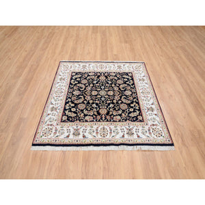 5'x5' Midnight Blue, Hand Knotted Nain All Over Flower Design, 250 KPSI Wool, Square Oriental Rug FWR384258